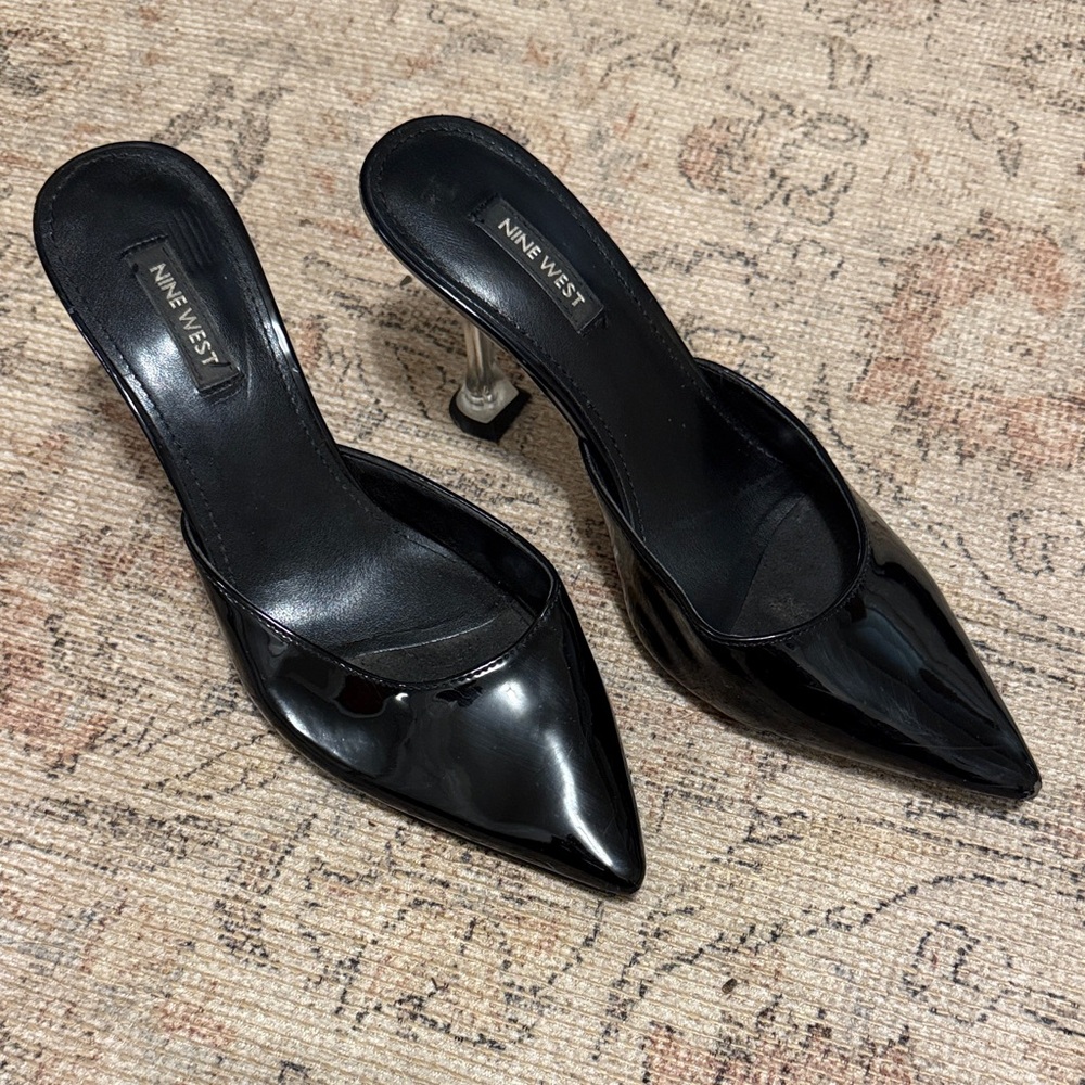 Nine West Black Patent Mule with Clear Heel Size 7.5